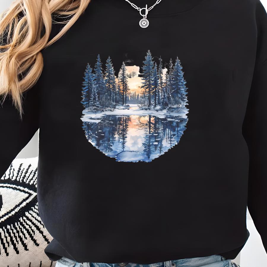 Winter Wonderland Sweatshirt, Cozy Cabin Sweatshirt, Snowy Forest Sweatshirt, Rustic Holiday Sweatshirt, Thanksgiving Gift, Christmas Shirt Sweatshirt