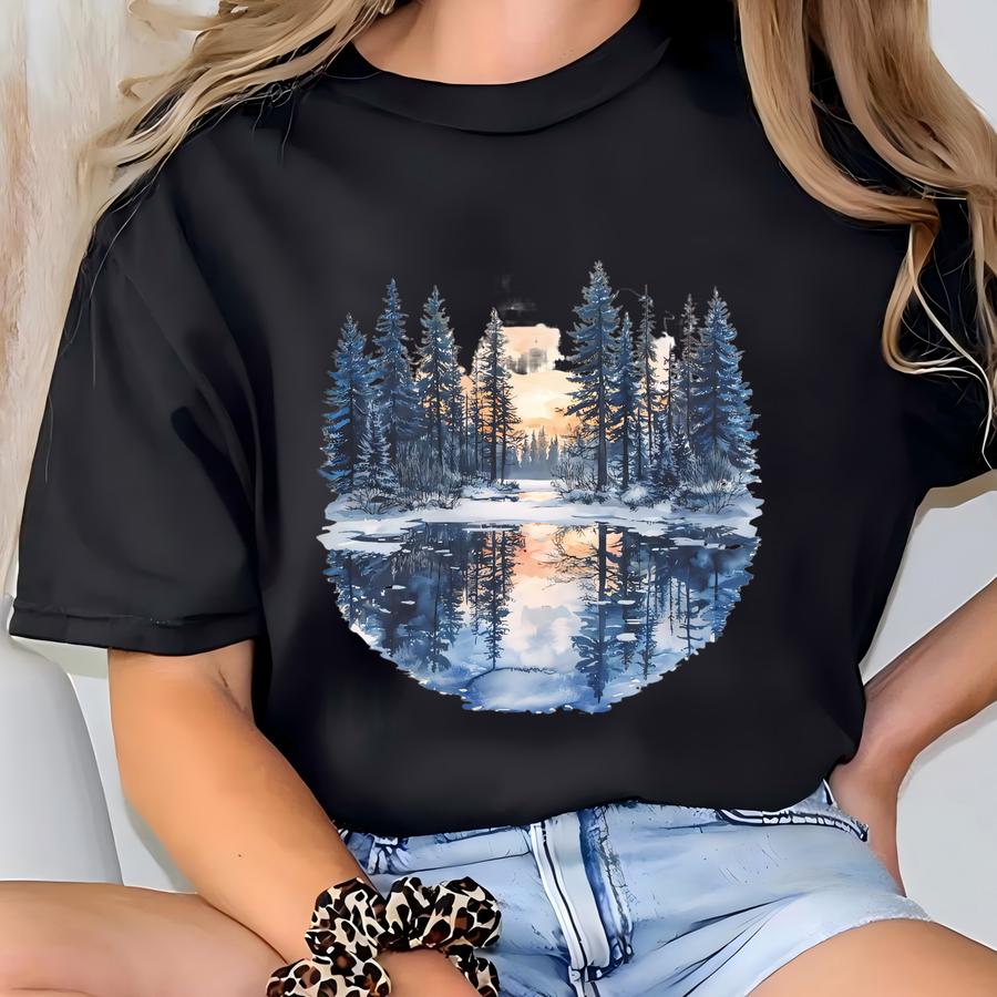 Winter Wonderland Sweatshirt, Cozy Cabin Sweatshirt, Snowy Forest Sweatshirt, Rustic Holiday Sweatshirt, Thanksgiving Gift, Christmas Shirt T-shirt