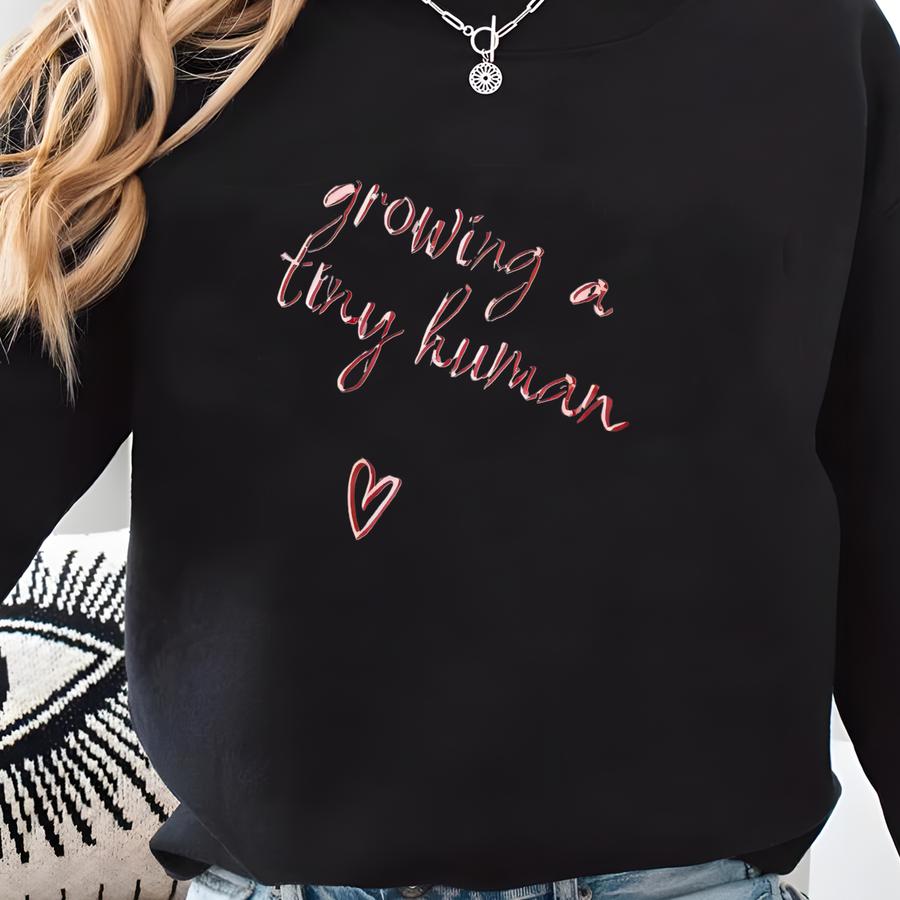 Growing A Tiny Human Tone-on-tone Sweatshirt, Baby Bump Y Shirt, Mom To Be Tee, Christmas Pregnancy Announcement Gift Sweatshirt