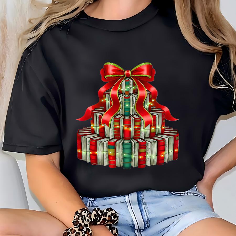 Christmas Book Tree Shirt, Book Lover Christmas Gift, Teacher Christmas Shirt, Reading Holiday Shirt, Bookish Christmas Tee T-shirt