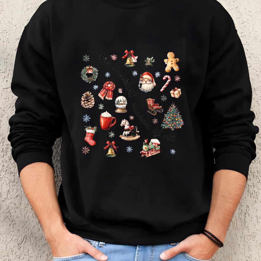 Vintage Christmas Collage Sweatshirt: The Merriest Season Of All Crewneck | Cozy Holiday Gift Sweatshirt