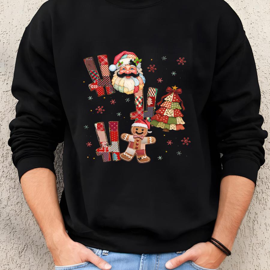 Patchwork Ho Ho Ho Christmas Sweatshirt: Vintage Santa Holiday Crewneck | Cozy Christmas Gift Sweatshirt