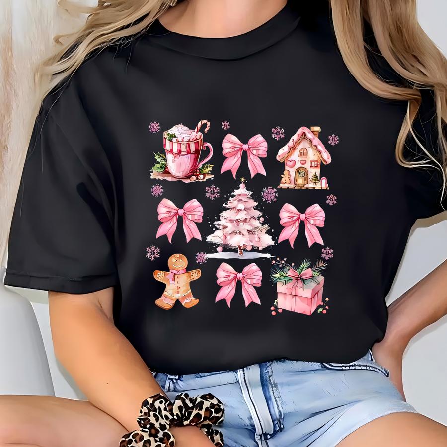 Pink Christmas Sweatshirt Tis The Season Xmas Sweater Cute Girly Holiday Womens Pullover Candy Cane Bow Santa Tee Winter Crewneck T-shirt