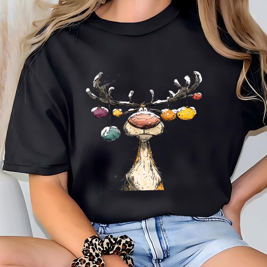 Funny Christmas Reindeer Shirt, Vintage Reindeer Hoodie, Retro Merry Christmas Shirt, Cute Boho Xmas Gift T-shirt