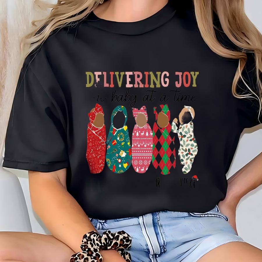 ® Delivering Joy One Baby At A Time Shirt, Christmas Labor Nurse Tee, Funny Ld Nurse Shirt, Holiday Hospital Staff Gift Tee T-shirt