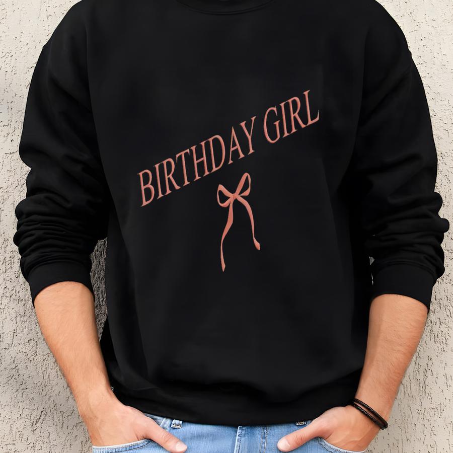 Personalized Birthday Girl Coquette Bow Sweatshirt, Custom Name Birthday Shirt, Girly Ribbon Crewneck, Girl Party Outfit Sweatshirt