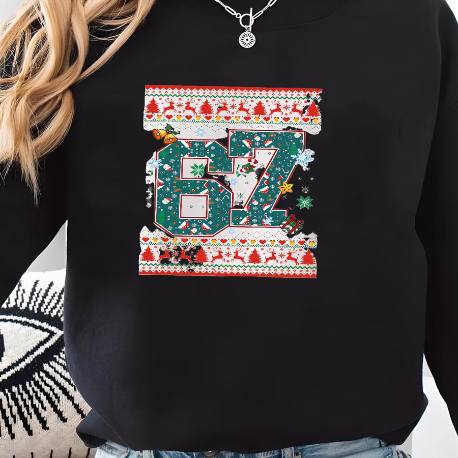 Christmas Ugly 6 7 Sweatshirt, Funny Meme Six Seven Hoodie, Xmas Holiday Gift, Viral Festive Sweater Sweatshirt