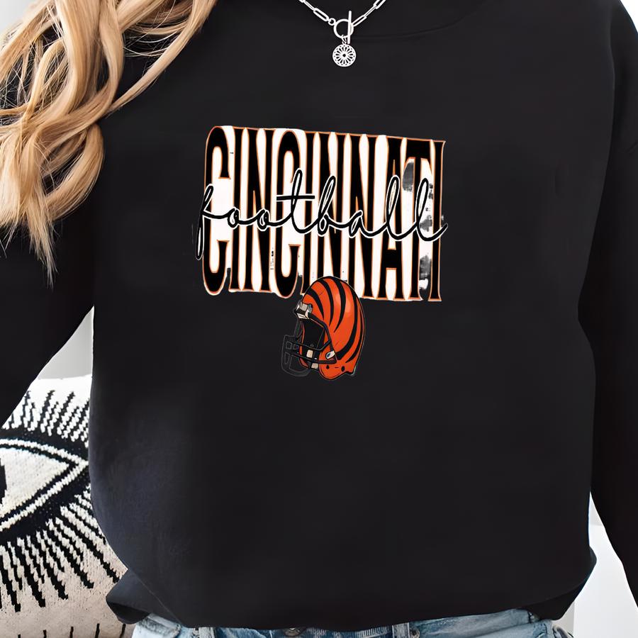 Cincinnati Football Sweatshirt, Cincy Football Fan Gift, Bengal Football Game Day Crewneck, Gd18000, Tailgate Outfit, Unisex Sweatshirt Sweatshirt