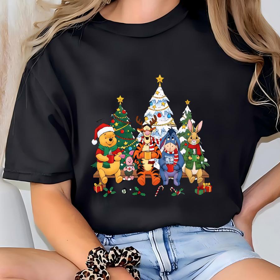 Pooh Christmas Sweatshirt, Cute Holiday Bear Hoodie, Winter Wonderland Sweatshirt, Festive Cartoon Character Hoodie, Merry Christmas Vibes T-shirt