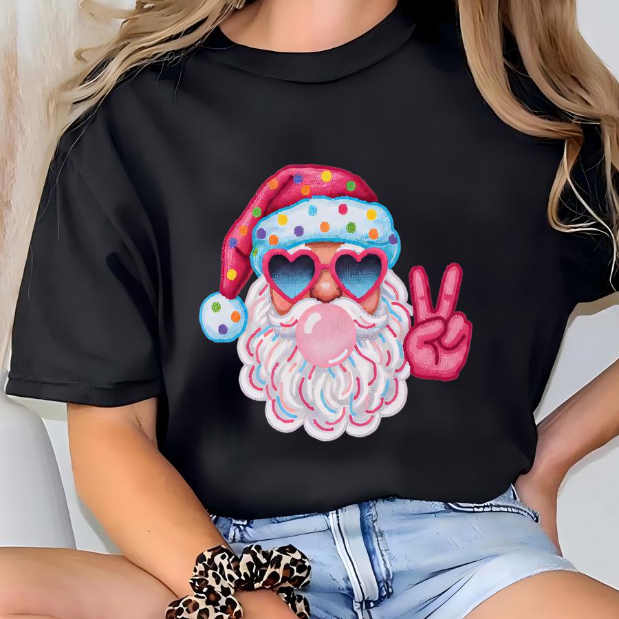Bubblegum Santa Claus Sweatshirt, Fun Holiday Candy Hoodie, Cozy Christmas Treat Sweatshirt, Jolly Santa Hoodie, Whimsical Sweet Holiday T-shirt