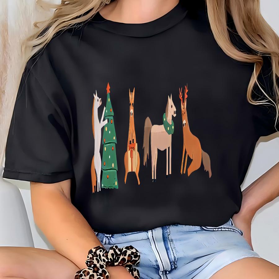 Christmas Horses Sweatshirt: Funny Horse Tree Gift Reindeer Holiday Farm Animal Sweatshirt T-shirt