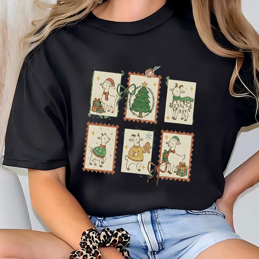 Christmas Goat Shirt, Xmas Goat Stamp Shirt,farm Animal Tee,goat Lover Gift, Christmas Vibes Shirt, Animal Shirt Xmas Gift T-shirt
