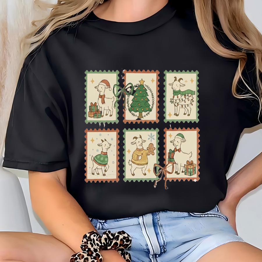 Christmas Goat Shirt, Xmas Goat Stamp Shirt,holiday Shirt,goat Lover Gift, Christmas Vibes Shirt, Animal Shirt Xmas Gift T-shirt
