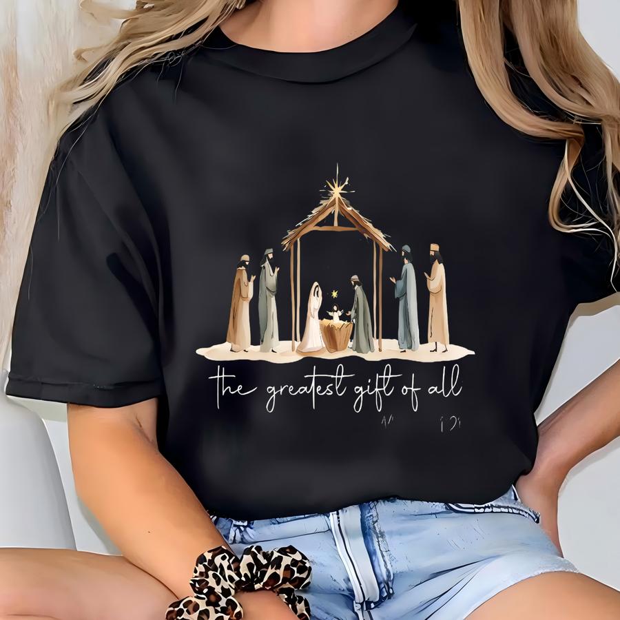The Greatest Gift Of All Christmas Sweatshirt, Christian Christmas Sweater, Christmas Matthew 1:21 Bible Shirt, Xmas Jesus Lover Hoodie T-shirt