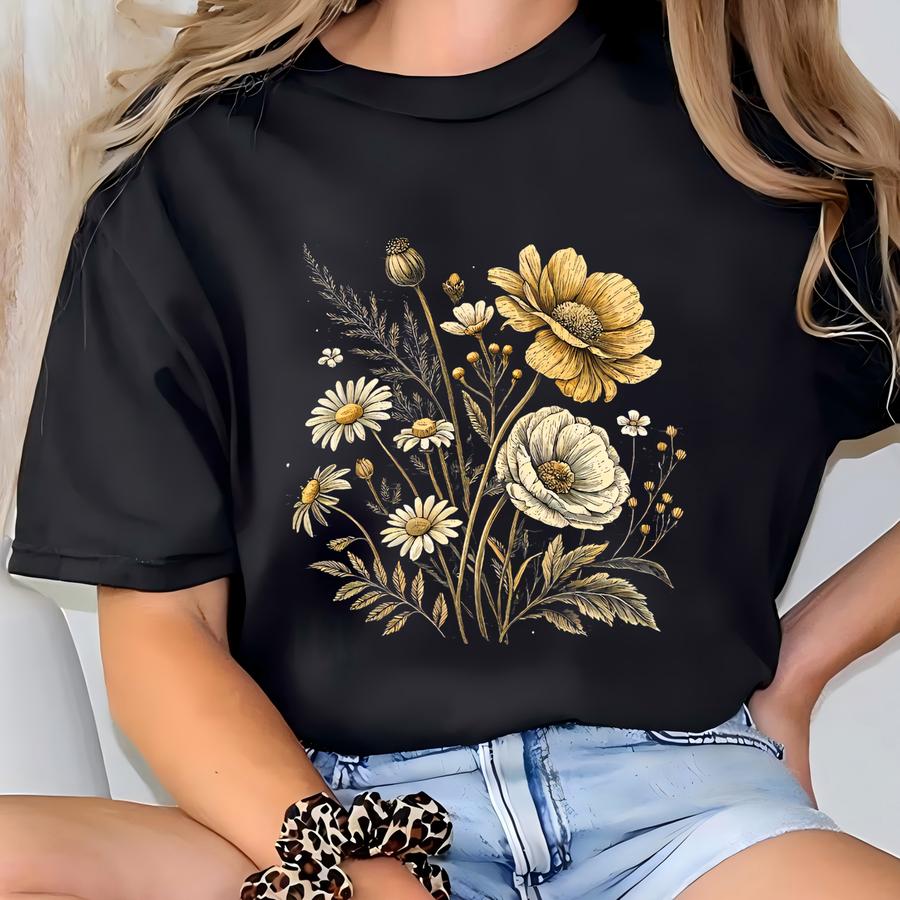 Vintage Pressed Flowers Shirt, Boho Cottagecore Shirt, Botanical Floral Tee Wildflowers Shirt Gift For Gardener Floral Shirt, Nature Shirt T-shirt