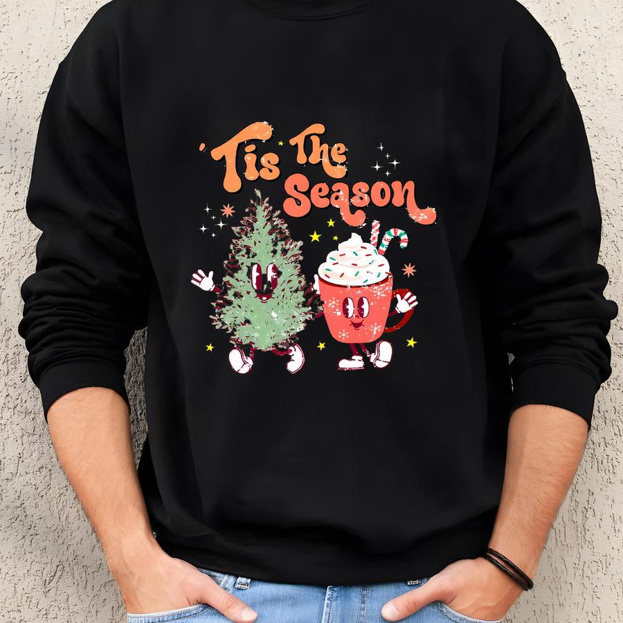 Tis The Season Christmas Hoodie, Christmas Tree And Hot Cocoa Hoodie, Retro Merry Christmas Hoodie, Christmas Cup Hoodie, Christmas Tree Sweatshirt