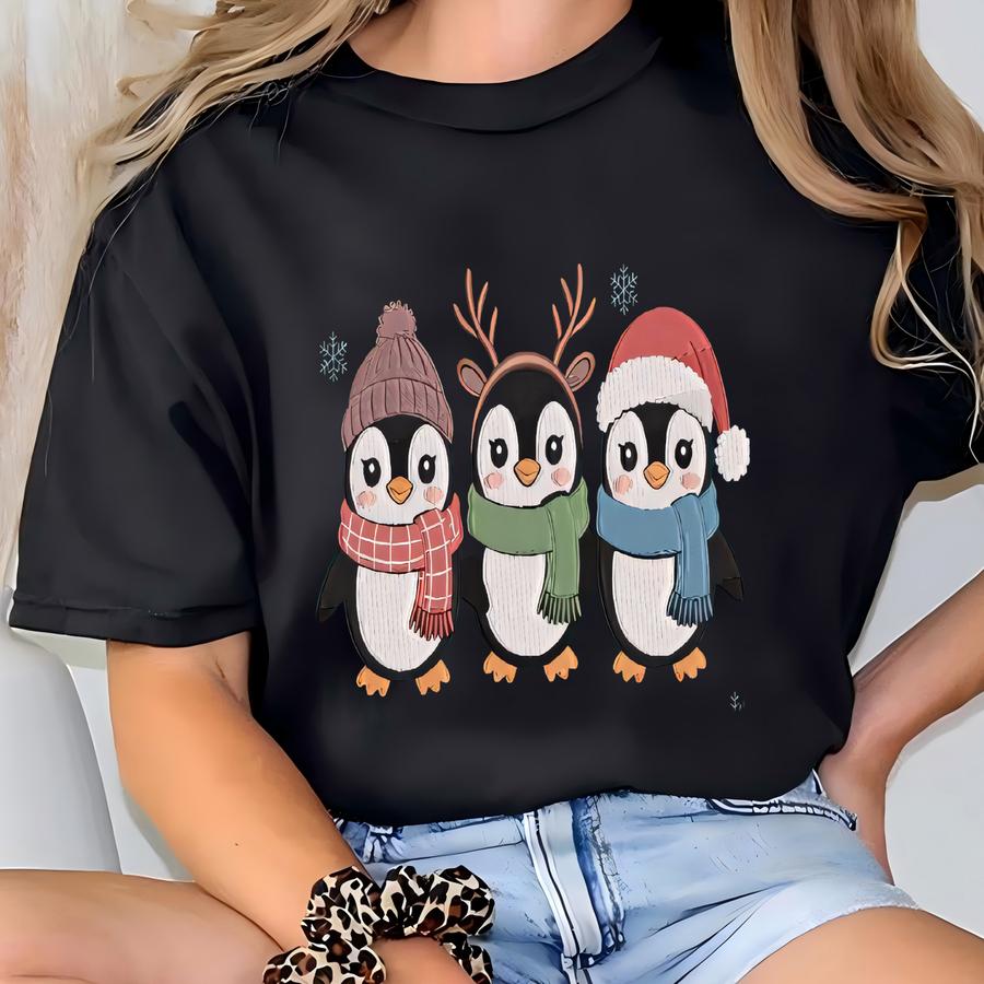 Just A Merry Penguins Sweatshirt: Christmas Penguin Sweatshirt | Christmas Animal Sweater T-shirt
