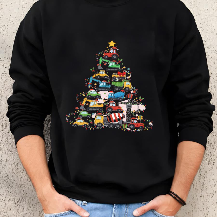 Construction Truck Christmas Shirt, Christmas Tree Cars Shirt, Boys Xmas Shirt, Cute Truck Shirt Holiday Gift For Boys, Kids Christmas Shirt Sweatshirt