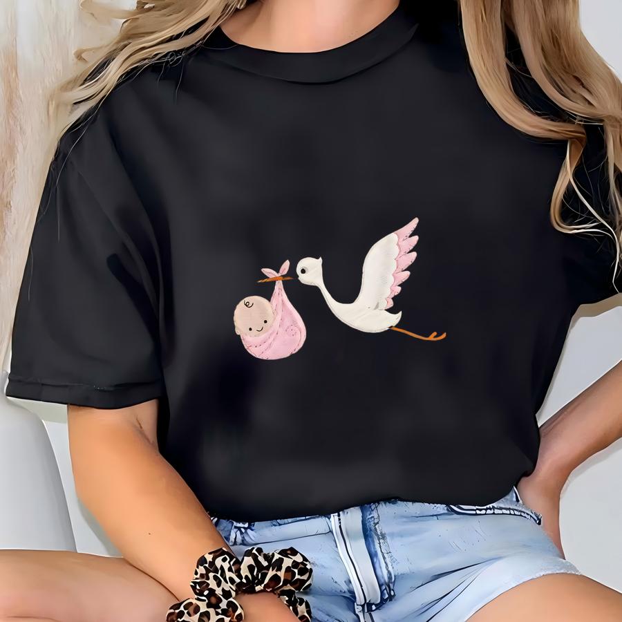 Personalized Baby Announcement Stork Ornament, Expecting Heirloom Ornament, Baby Arriving Keepsake, Ornament, Newborn Gift T-shirt