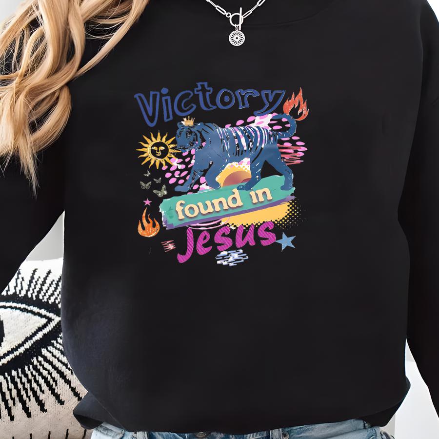 Christian Tiger Shirt Victory Found In Jesus Shirt Religious Tshirt Bible Verse Tee Cute Christianity Graphic Tee For Women Sweatshirt