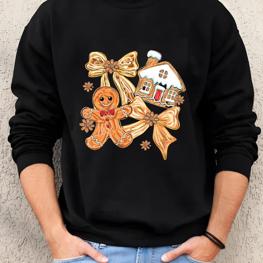 ®gingerbread Christmas Sweatshirt, Coquette Bow Tshirt, Gingerbread Home Shirt, Christmas Cookie Gift, Gingerbread Cookie Tee Sweatshirt