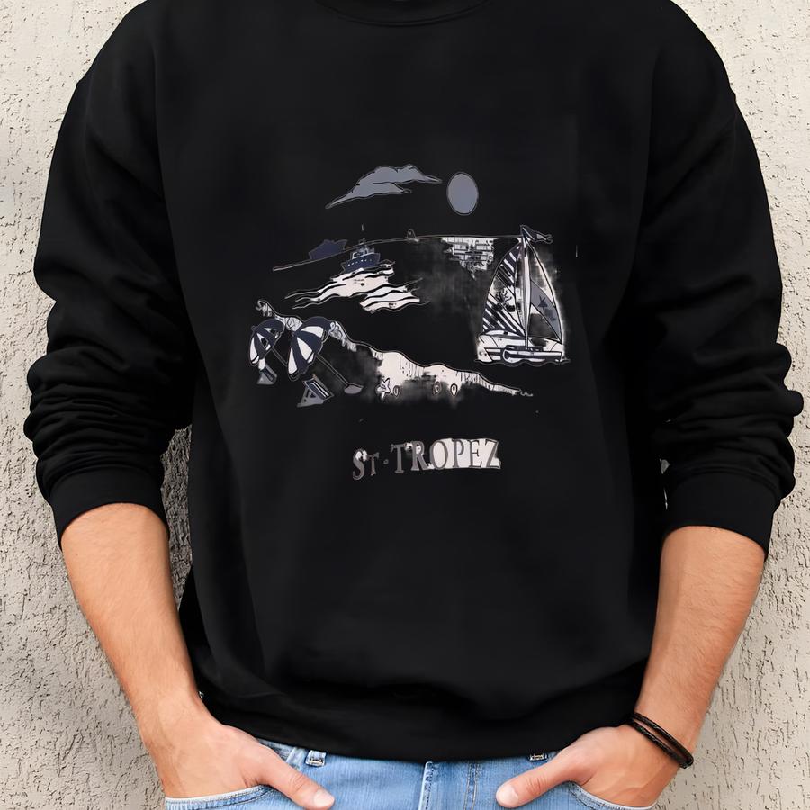 Jumper Womens Medium White St. Tropez Graphic Long Sve Henley Neck Pullover Sweatshirt Jumper Womens Medium White St. Tropez Graphic Long Sve Henley Neck Pullover Sweatshirt