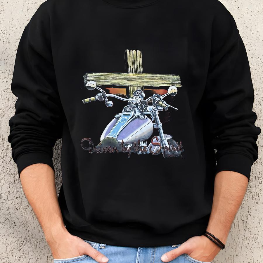 Vintage Jesus Shirt Men's M Black Biker Driven By The Spirit Harley 2000s Y2k Sweatshirt