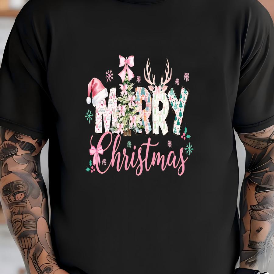 Coquette Merry Christmas Hoodie Sweatshirt, Pink Bow Pullover, Cute Holiday Outfit For Women, Cozy Festive Winter Gift Shirt