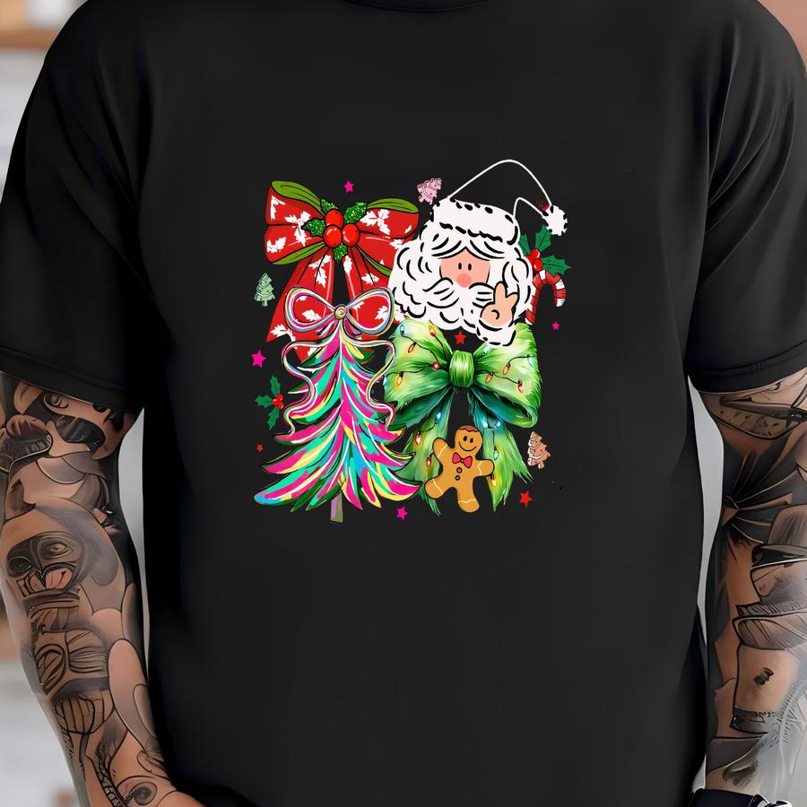 Coquette Merry Christmas Hoodie Sweatshirt, Red Bow Santa Pullover, Cute Holiday Outfit For Women, Cozy Festive Winter Gift Shirt