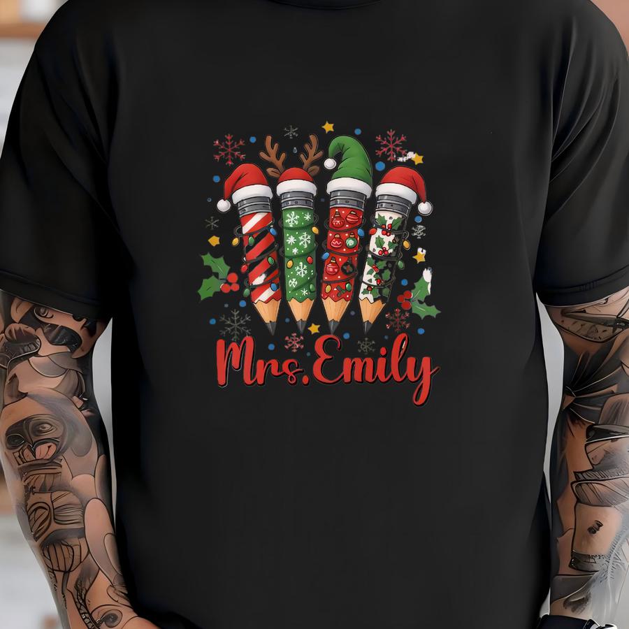 Custom Name Christmas Teacher Sweatshirt, Personalized Xmas Hoodie Shirt Custom Name Christmas Teacher Sweatshirt, Personalized Xmas Hoodie Shirt