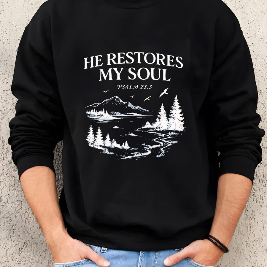 Comfort Color Christian He Restores My Soul Psalm Vintage Look Hoodie Sweatshirt | Jesus Bible Hooded, Faith Sweatshirt,christmas Easter Sweatshirt