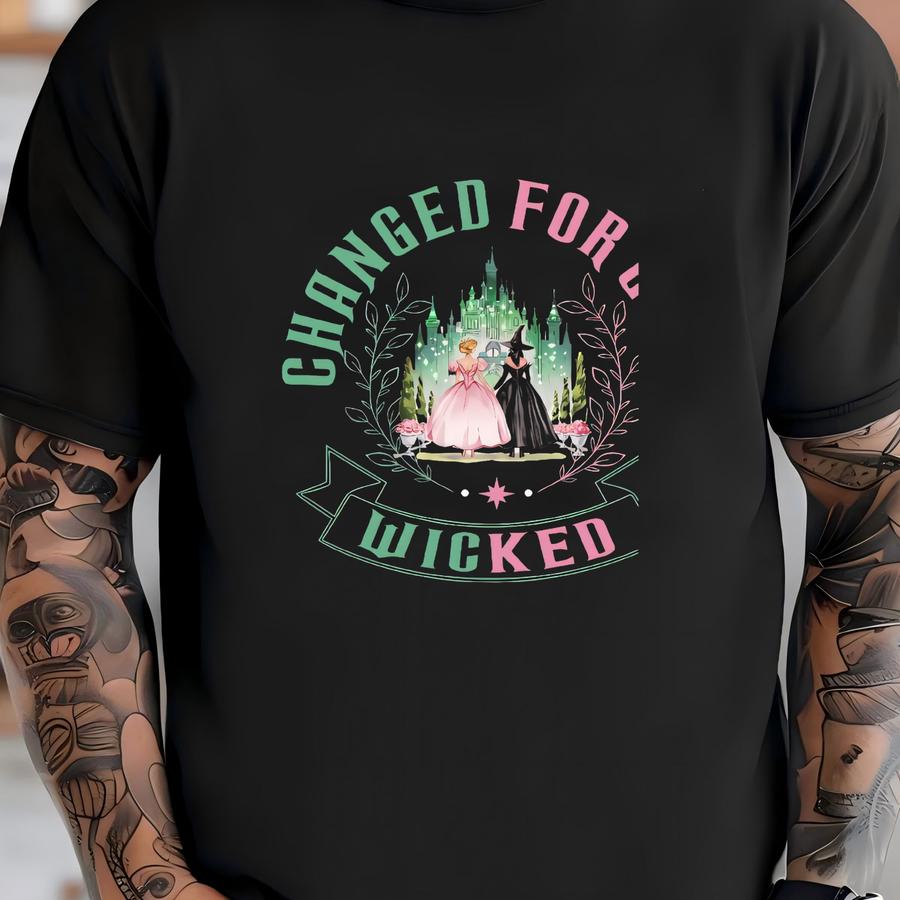 Wicked Changed For Good Tshirt, Wicked The Musical, Pink Goes Good With Green Shirt, Broomstick Magic Wand, Movie Fan Shirt Wicked Changed For Good Tshirt, Wicked The Musical, Pink Goes Good With Green Shirt, Broomstick Magic Wand, Movie Fan Shirt