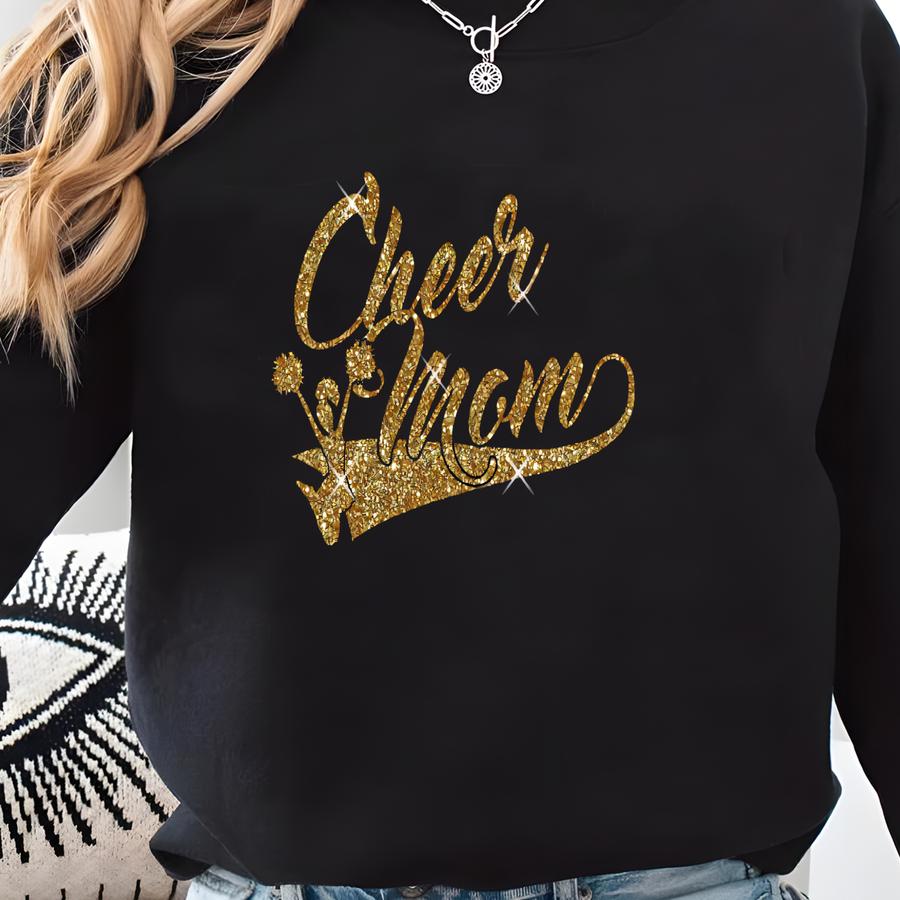 Cheer Mom Off Shoulder Raw Edge Sweatshirt For Women Glitter, Mom Sweatshirt, Cheer Shirt, Cheerleader, Plus Sizes (gold Glitter) Sweatshirt