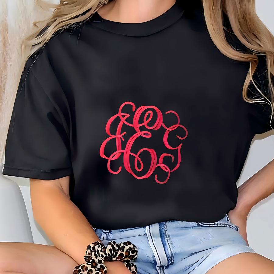 Super Comfy Long Sve Monogram Shirt For Women, Monogrammed Pocket Long Sve Tee T-shirt