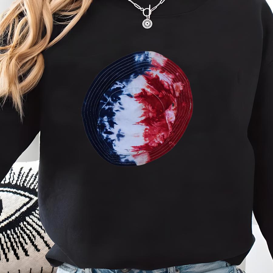 Tie Dyed Bucket Hat, Patriotic Bucket Hat, Unisex Bucket Hat, Crusher Bucket Cap, Adult Sized Hat, Hand Dyed Hat, Red White And Blue Hat Sweatshirt