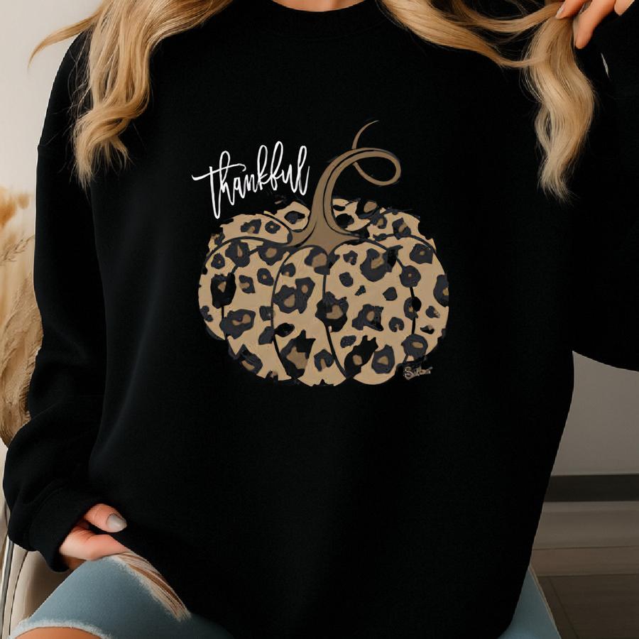 Mens Womens Thankful Pumpkin Fall Leopard Print Sweatshirt
