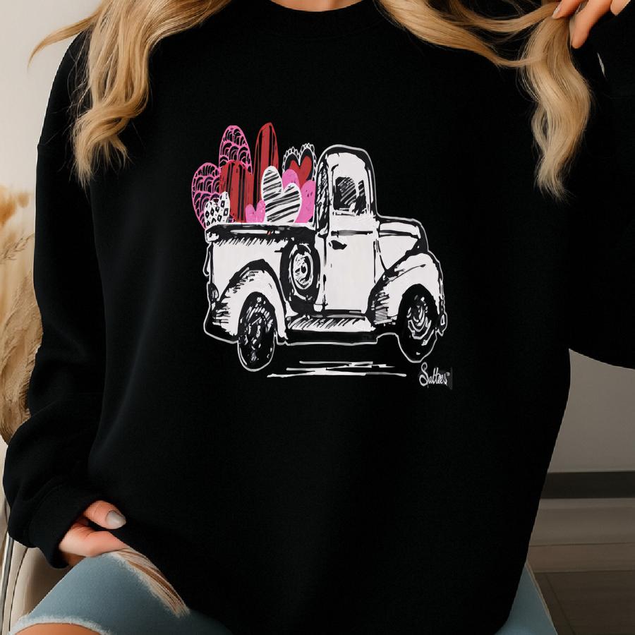 Vintage Truck With Hearts Tshirt Sweatshirt