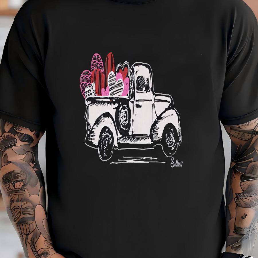 Vintage Truck With Hearts Tshirt T-shirt