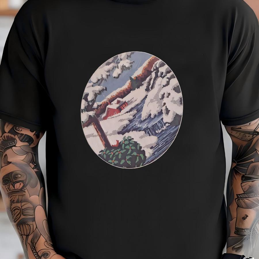 Winter Brook Crewel Kit - Dimensions - Snowy Cabin River 1982 16x16 T-shirt