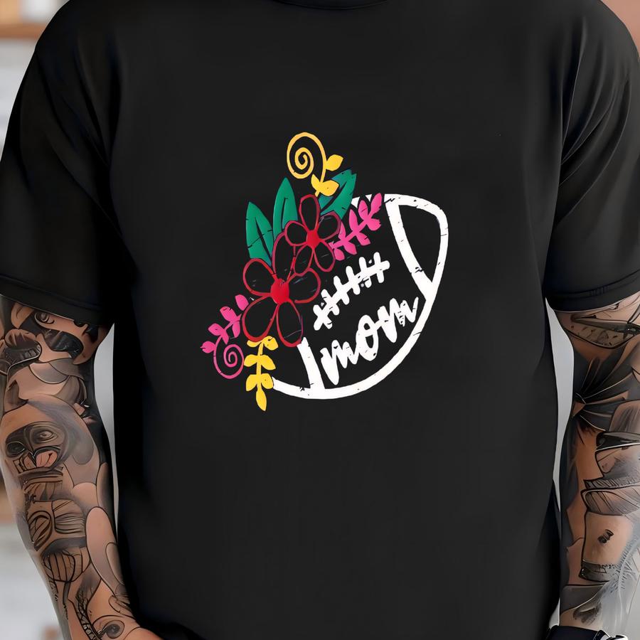 Football Mom With Flowers Custom Made Tee T-shirt