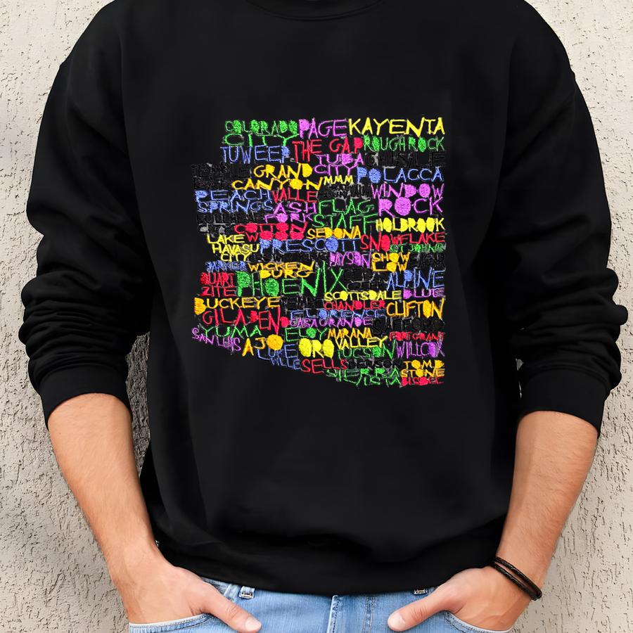 Arizona Word Art Long Sve Shirt- Arizona Shirt- Word Art- I Love Arizona- Arizona Gift- Arizona Home- Arizona Map- Graduation Gift Sweatshirt