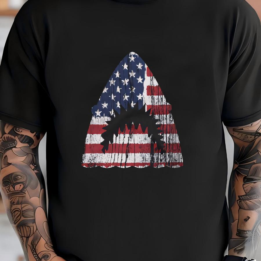 Shark American Flag Hoodie Ocean Gift Fourth July, Hoodie Tank Top Patriotic T-shirt