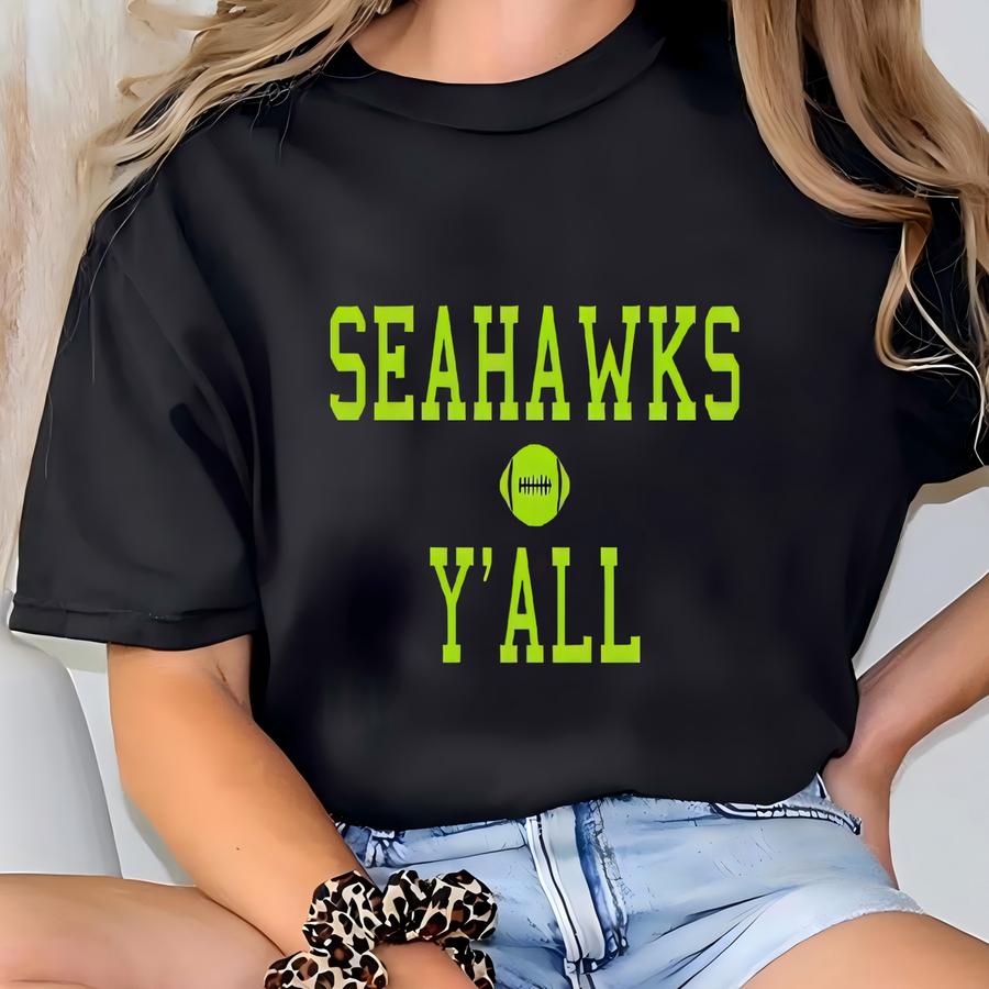 Seahawks Y'all - Unisex Crewneck - Football Sweatshirt - Kid Sizes - Seattle Washington - Well Worn Game Day Favorite - T-shirt