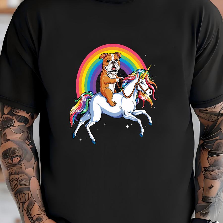 English Bulldog Riding Unicorn Shirt / English Bulldog Shirt / Rainbow Unicorn / English Bulldog Gifts / Bulldog Lover / Tank Top / Hoodie T-shirt