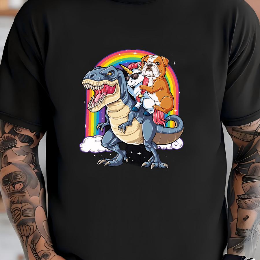 English Bulldog Unicorn T Rex / English Bulldog Shirt / Rainbow Unicorn / Dinosaur T-rex / English Bulldog Gifts / Tank Top / Hoodie T-shirt