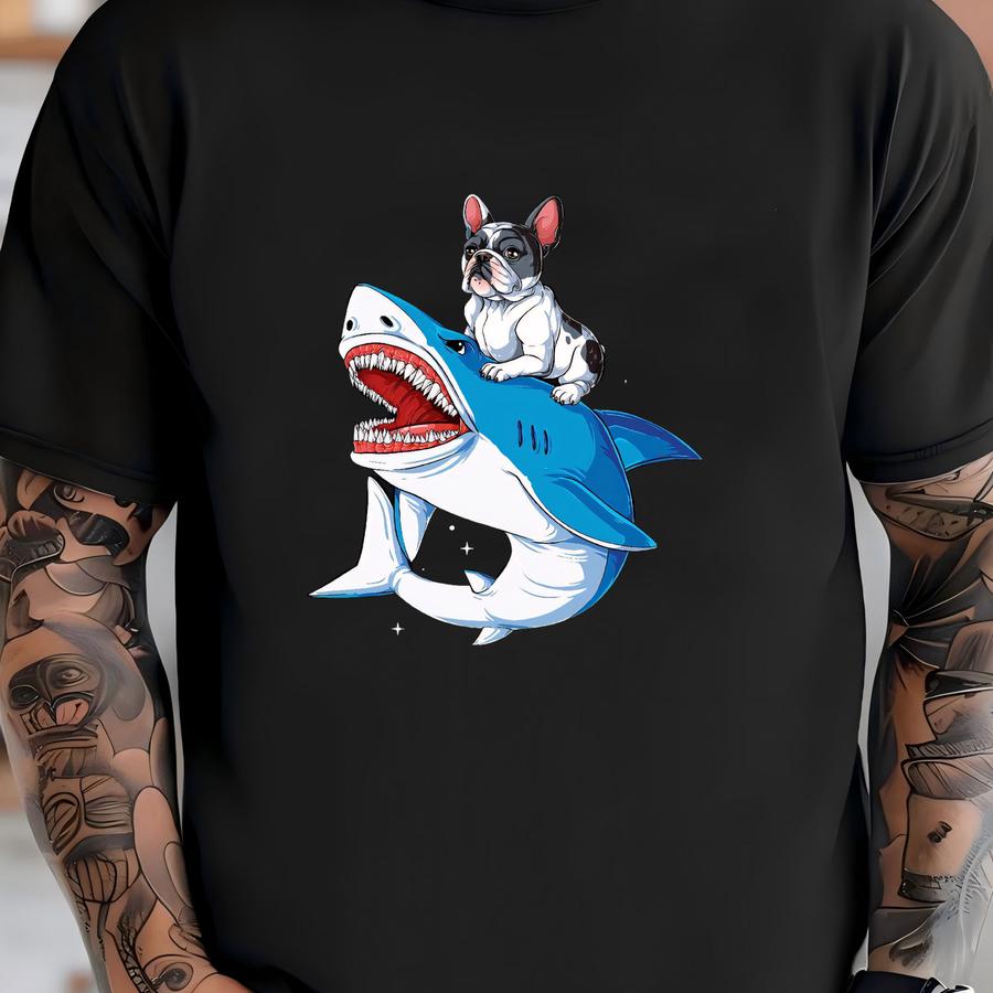 French Bulldog Riding Shark Shirt / French Bulldog Shirt / French Bulldog Gifts / French Bulldogs / Jawsome Shark / Tank Top / Hoodie T-shirt