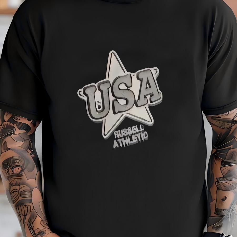 Vintage Russell Athletic Usa 90s Shirt T Size Large / 1990s Rusell Color Block 90s Fashion Streetwear Hip Hop Style Tee Shirt T-shirt