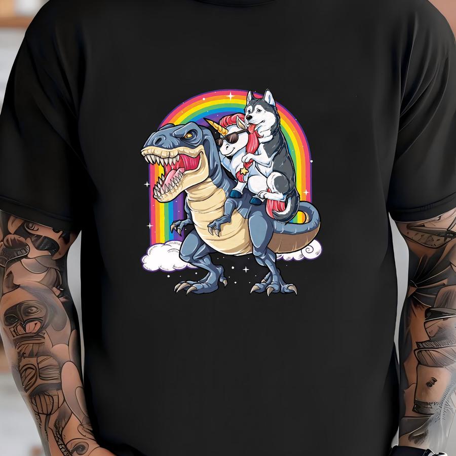 Siberian Husky Unicorn Dinosaur Shirt / Husky Dog / Siberian Huskies / Husky Gifts / Dinosaur T-rex / Rainbow Unicorn / Tank Top / Hoodie T-shirt