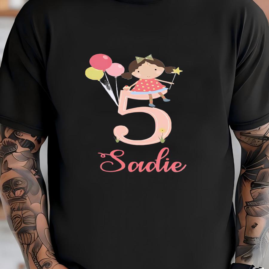 Personalized 5th Birthday Girl Raglan 3/4 Shirt - Custom 5 Year Old Fairy Girl Shirt - Fifth Birthday Girl Outfit T-shirt