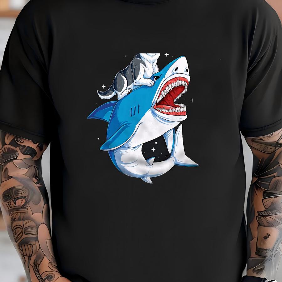Siberian Husky Riding Shark Shirt / Husky Dog / Siberian Huskies / Husky Gifts / Shark Lover Shirt / Jawsome Shirt / Tank Top / Hoodie T-shirt